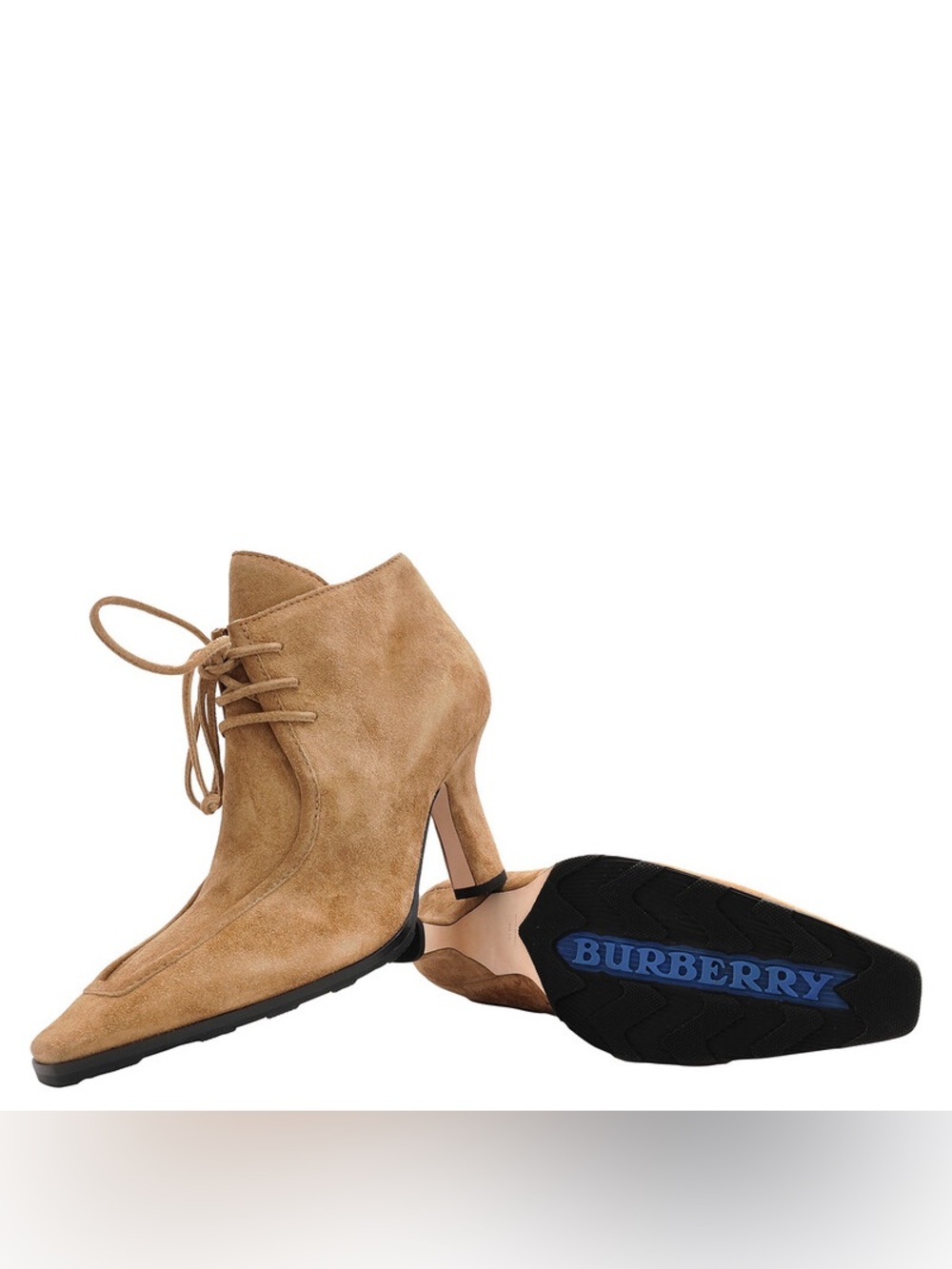 Burberry Suede Lace-Up Ankle Booties in Tan